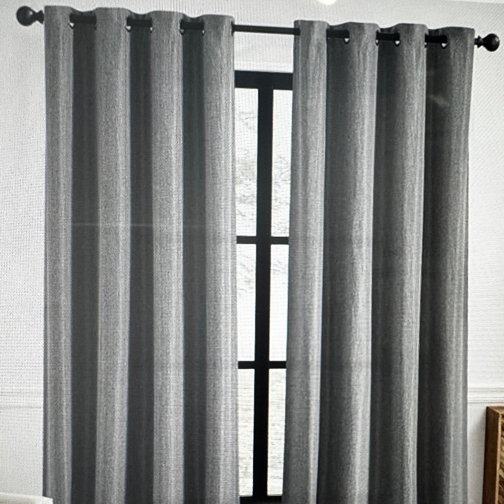 Linen Textured Curtains Large Grommet 48"x80" Poly/Line Light Gray Set of 2